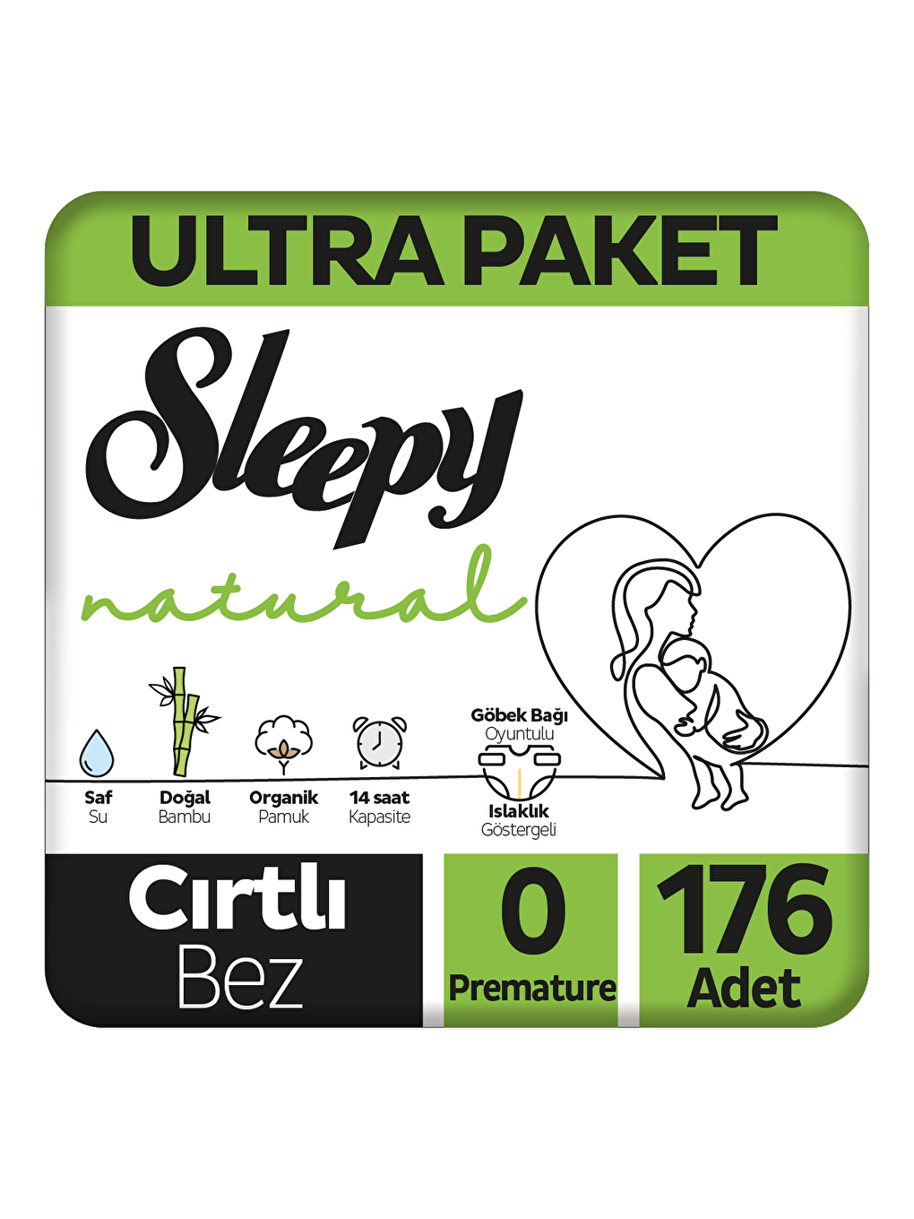 Sleepy Beyaz Natural Ultra Paket Bebek Bezi 0 Numara Premature 176 Adet