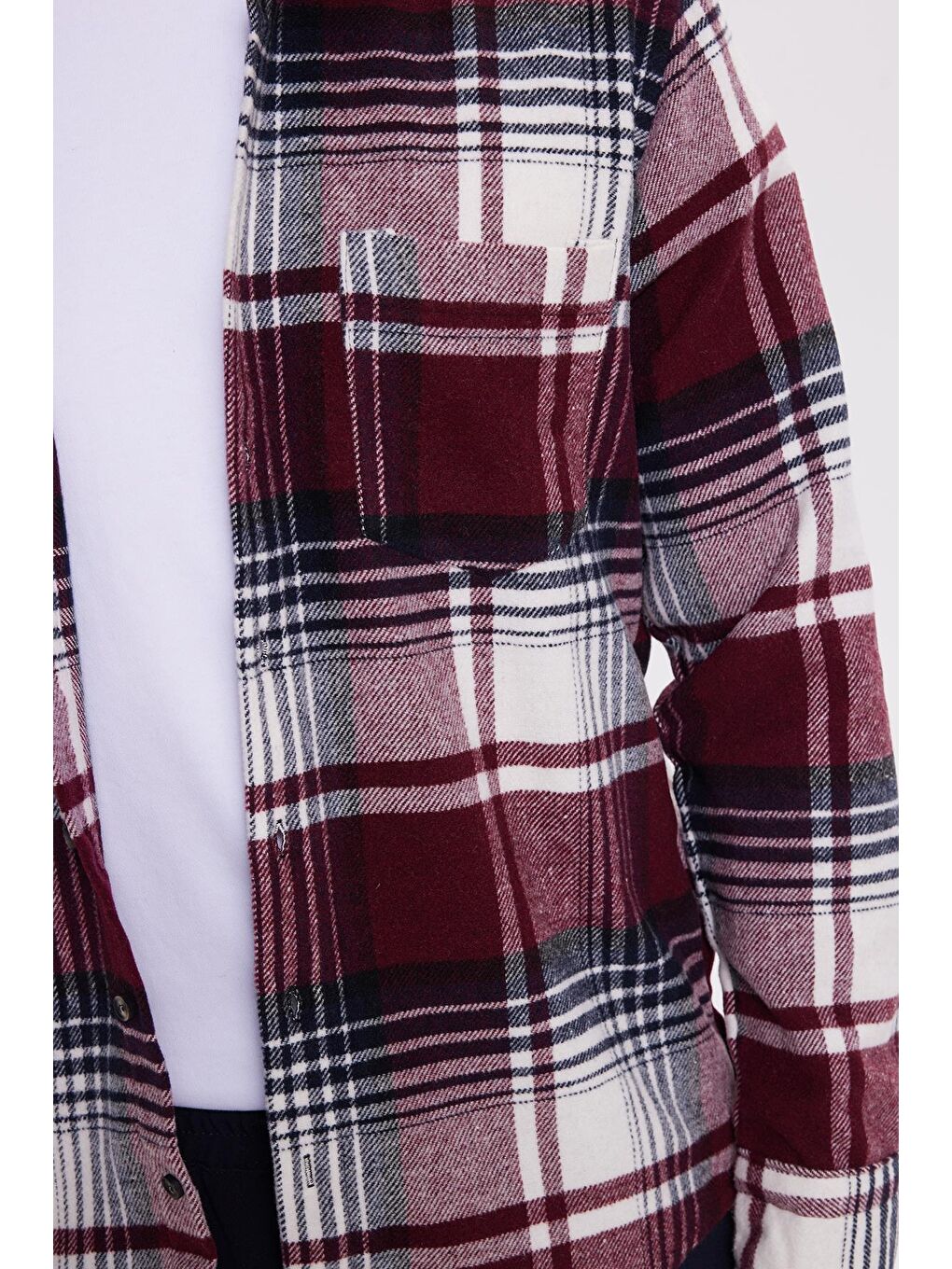 Bordo Erkek Regular Fit Rahat Kesim Kışlık Kareli Oduncu Gömlek-2