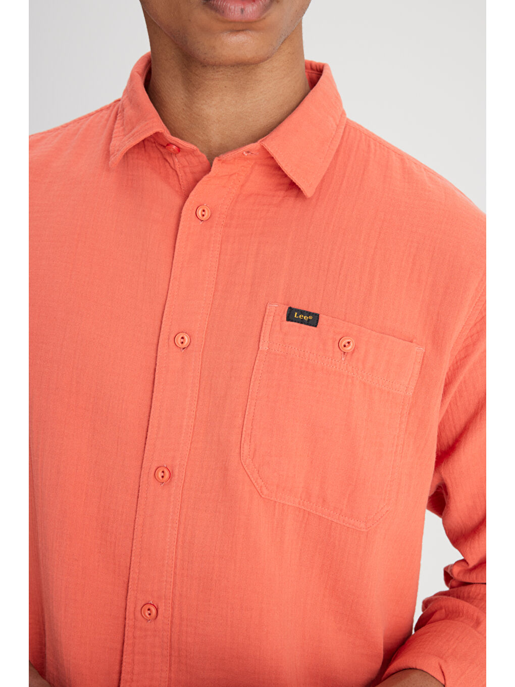 Relaxed Fit Geniş Kesim %100 Pamuk Turuncu Gömlek-4