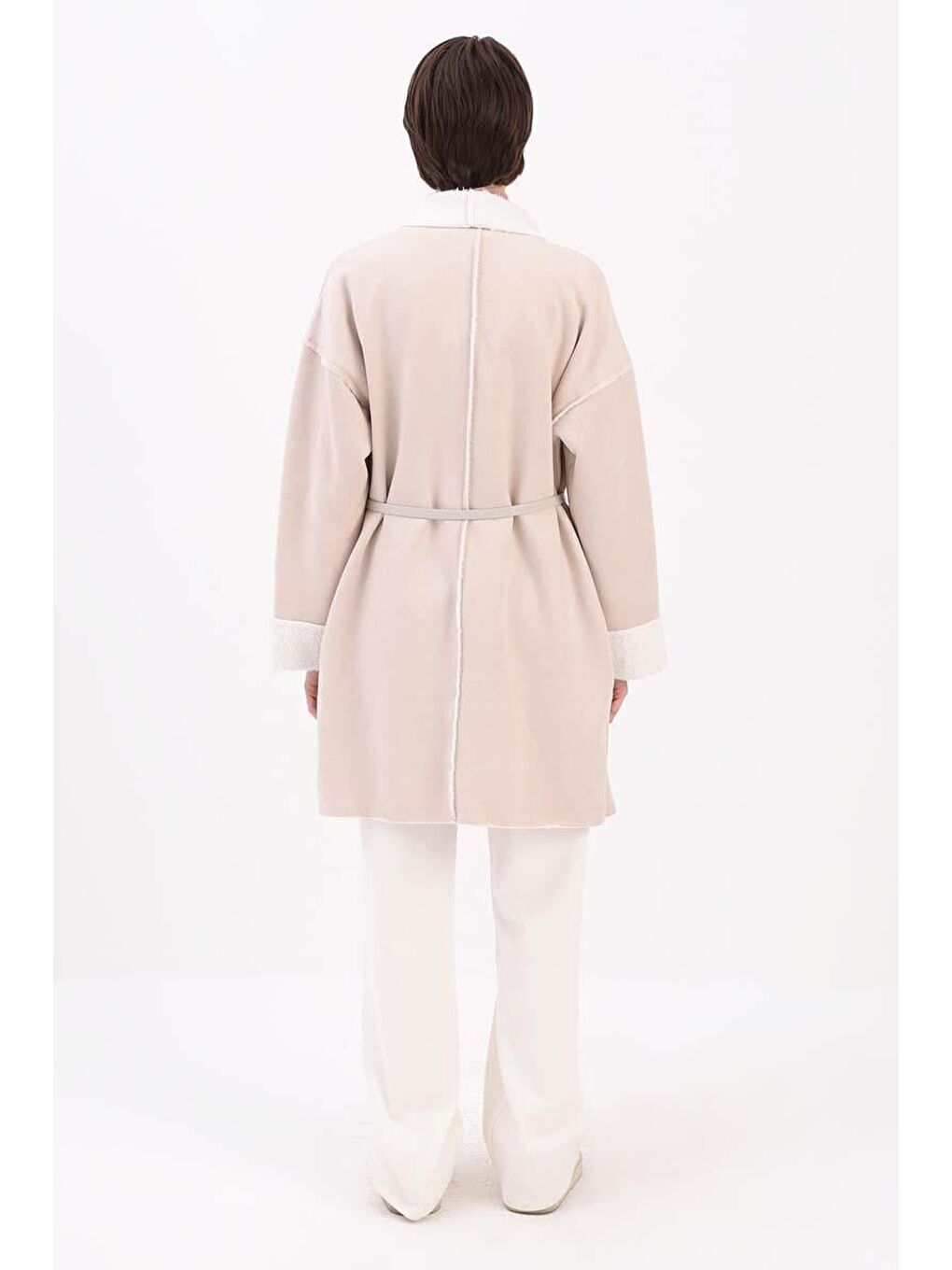 Bej Taş-Oversize Gizli Cepli Süet Kaban-3