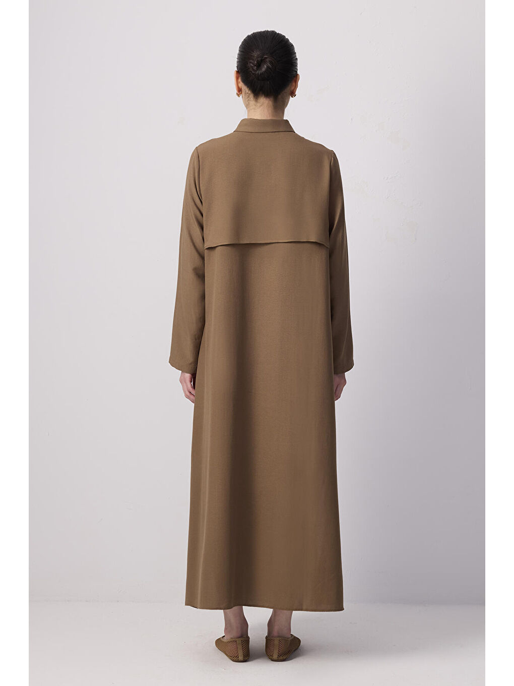 Bej Özel Dokulu Maxi Elbise-3