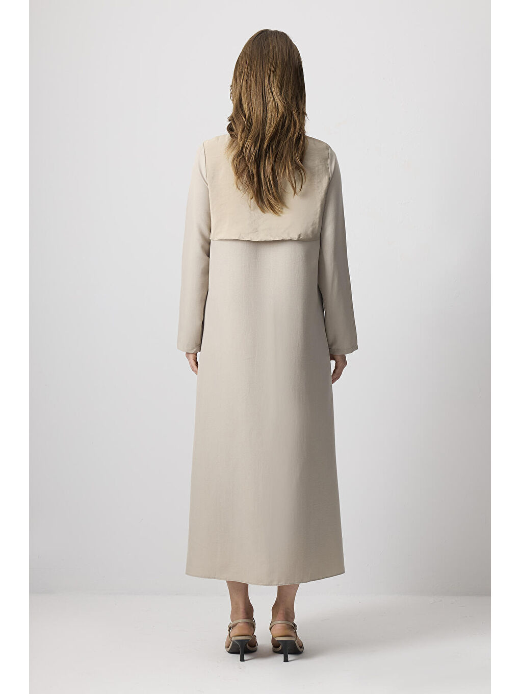 Bej Özel Dokulu Maxi Elbise-4