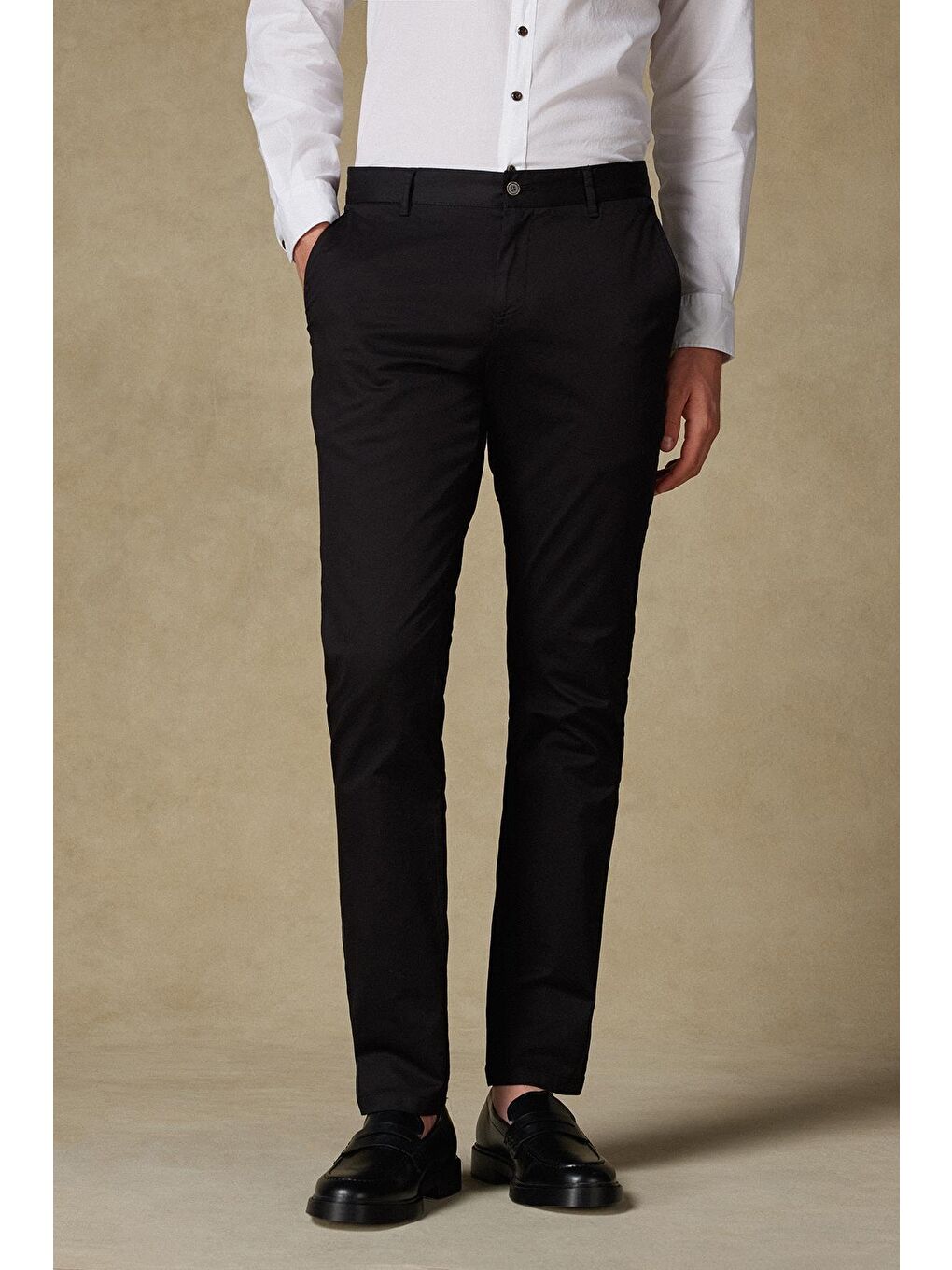 Chino Twill Pamuk Karışımlı Slim Fit Siyah Erkek Düz Pantolon