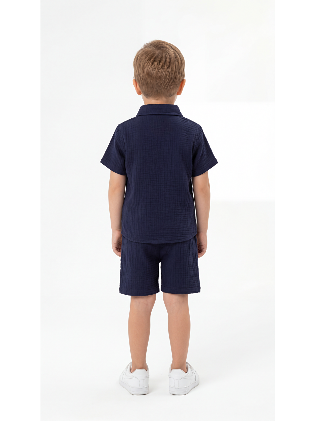 Lacivert Boston Etiketli Cep Detaylı Erkek Çocuk Gömlek & Şort Takımı-3