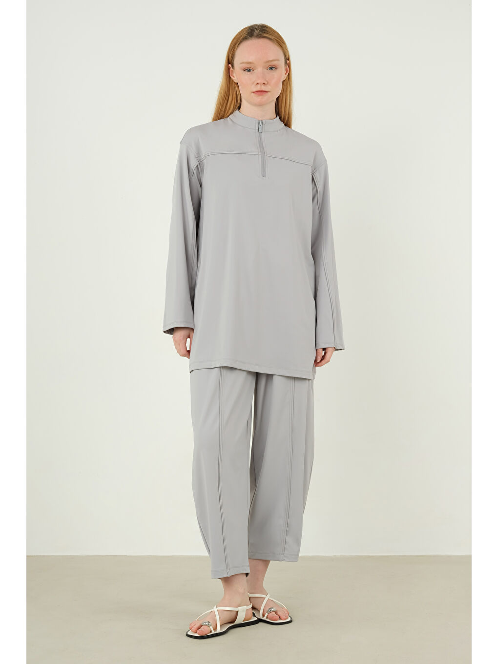 Parçalı Pantolon Açık Gri