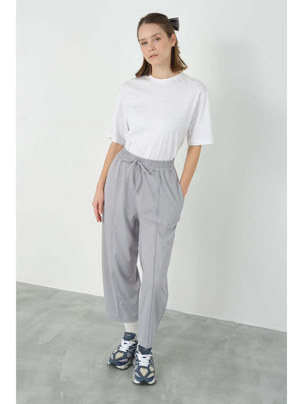 Parçalı Pantolon Açık Gri-1