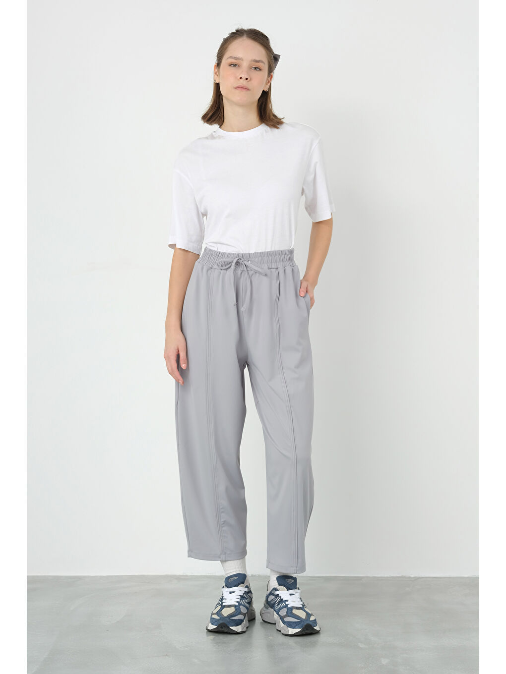 Parçalı Pantolon Açık Gri-2