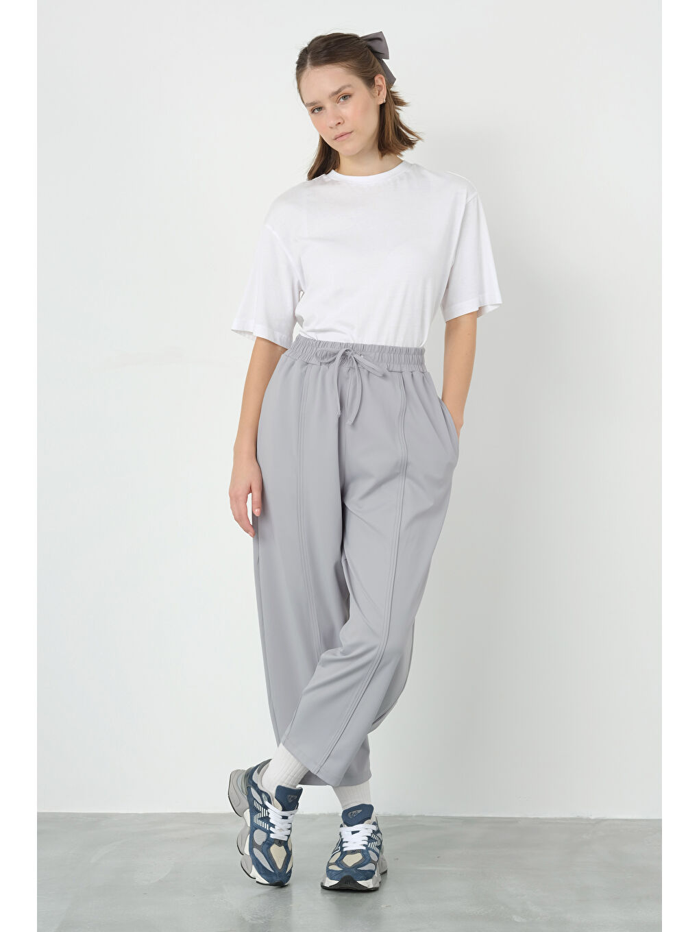 Parçalı Pantolon Açık Gri-3