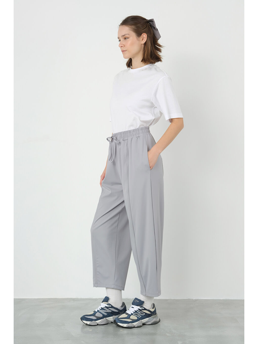 Parçalı Pantolon Açık Gri-4