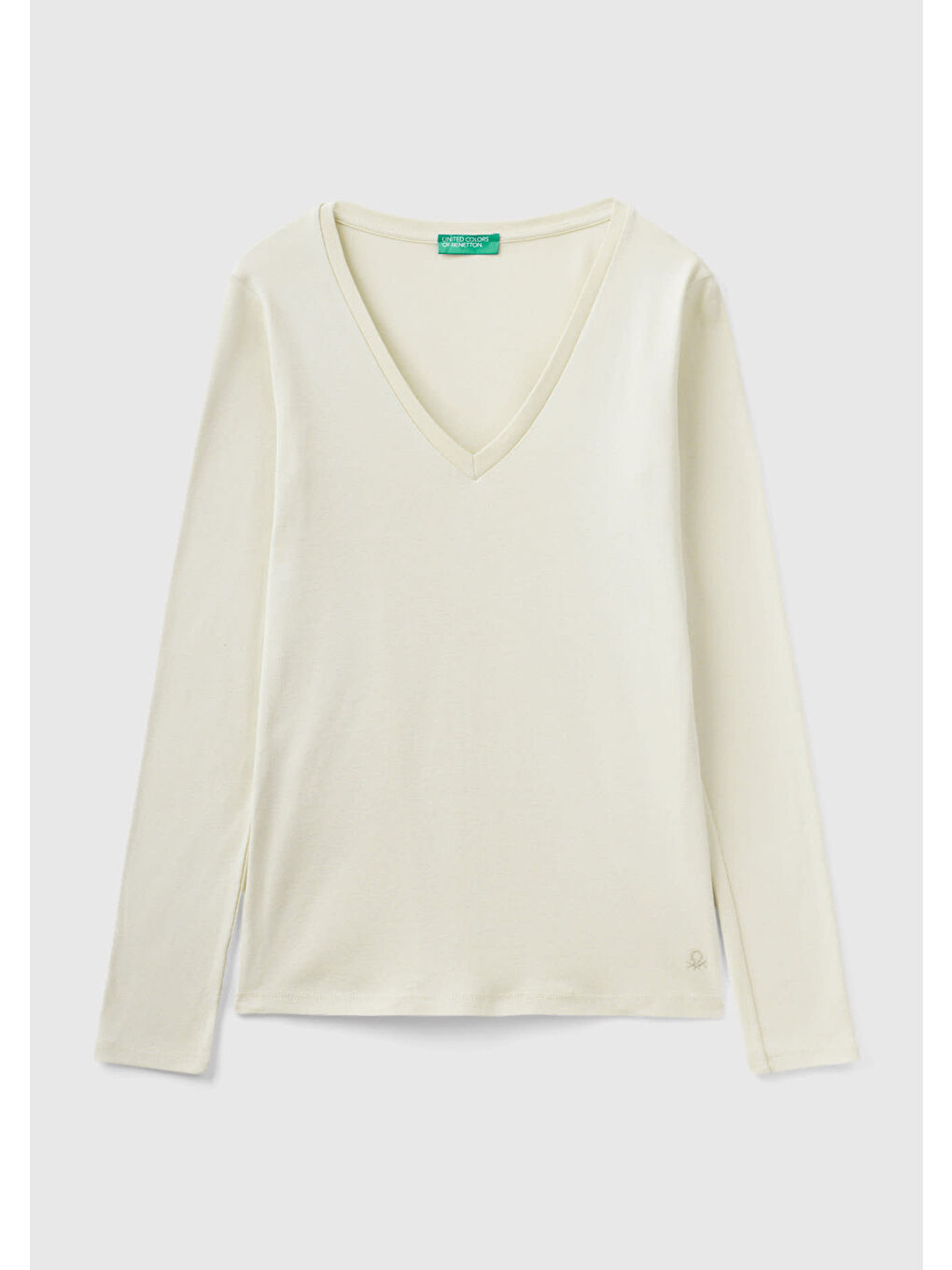 Kadın Bej Basic V Yaka Uzun Kollu Tişört-1