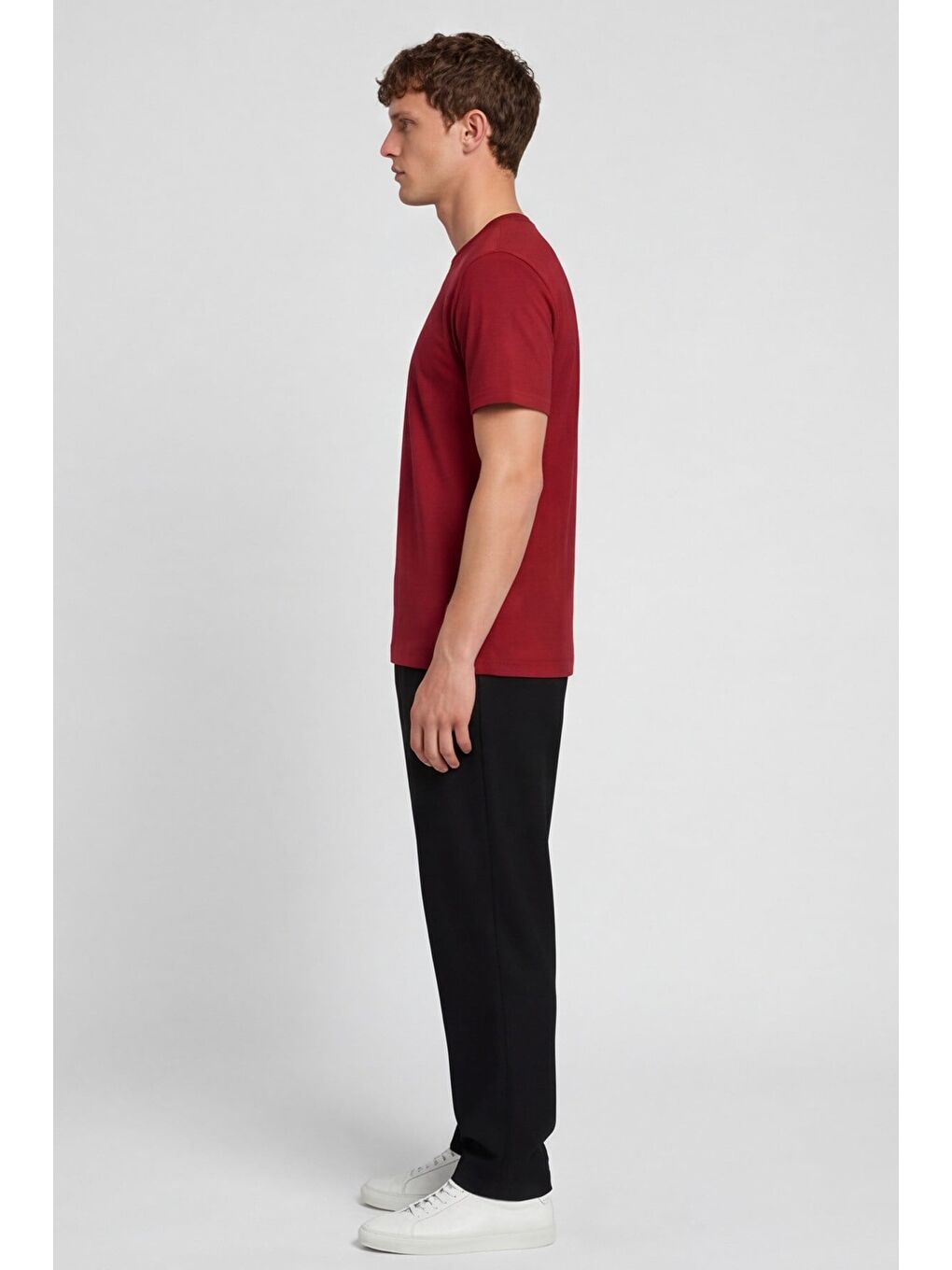 Erkek Kırmızı Normal Kesim Regular Fit %100 Pamuk Bisiklet Yaka Basic Tişört-2