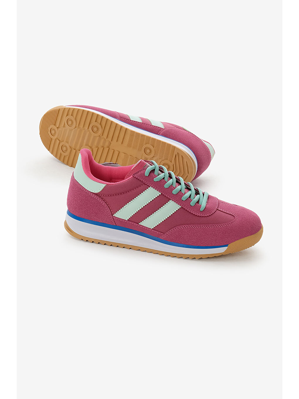 Unisex Fuşya Termo Taban Çift Şeritli Bağcıklı Spor Ayakkabı-2