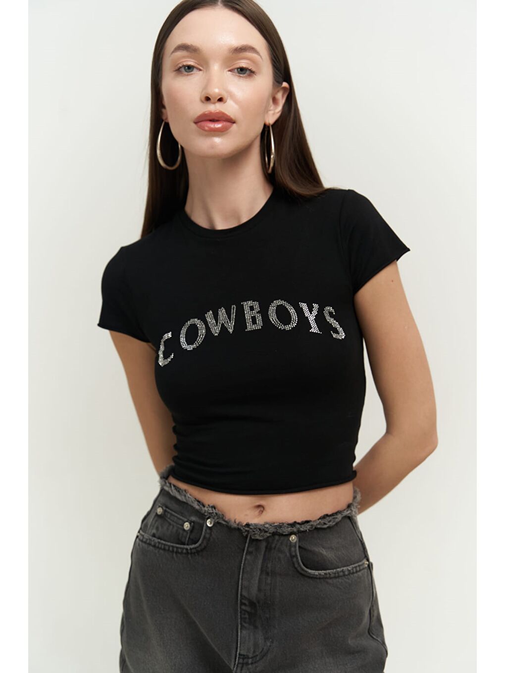 Mai Collection Siyah Cowboys Siyah Penye Crop