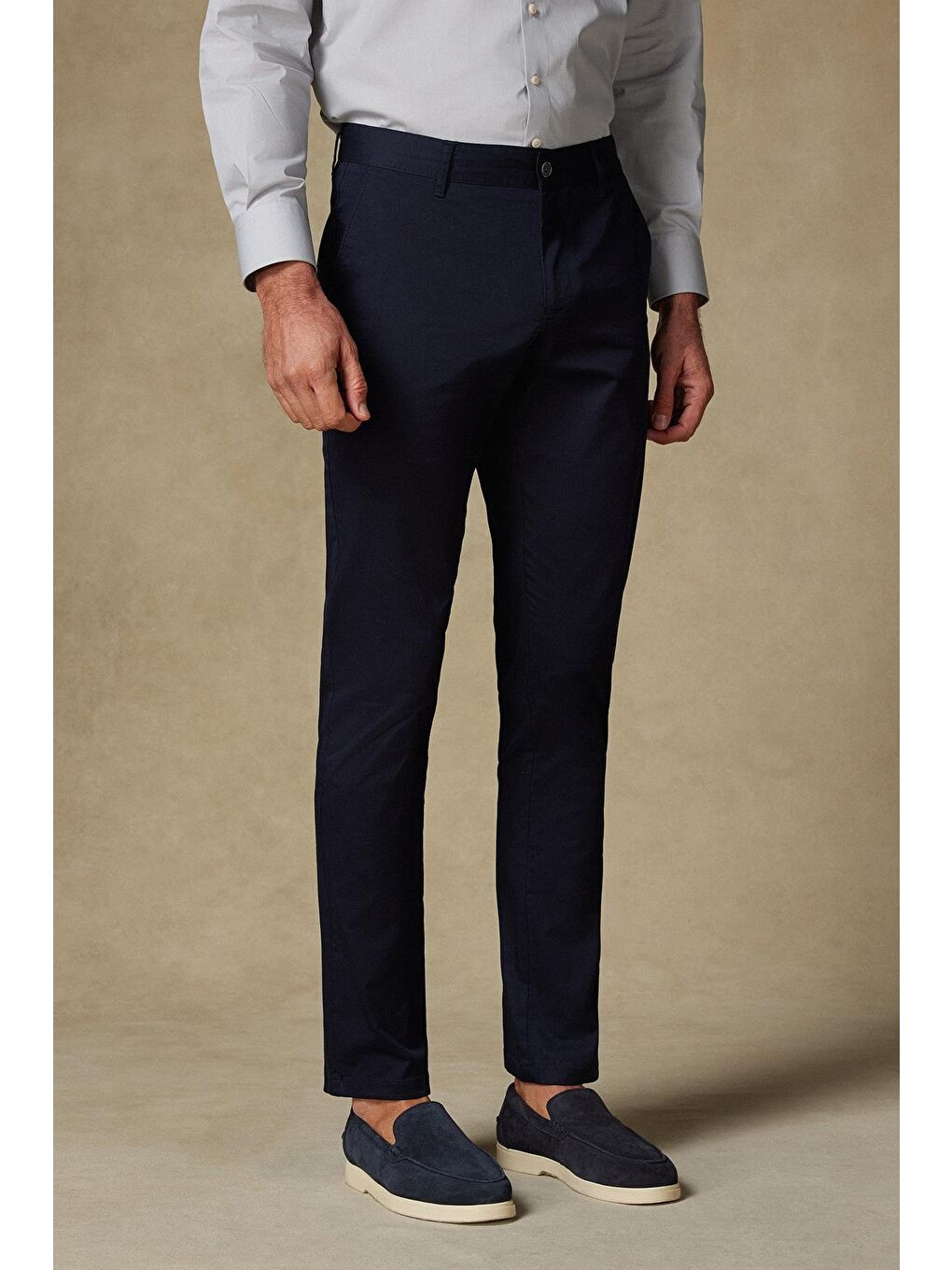 Chino Twill Pamuk Karışımlı Slim Fit Lacivert Erkek Düz Pantolon-2