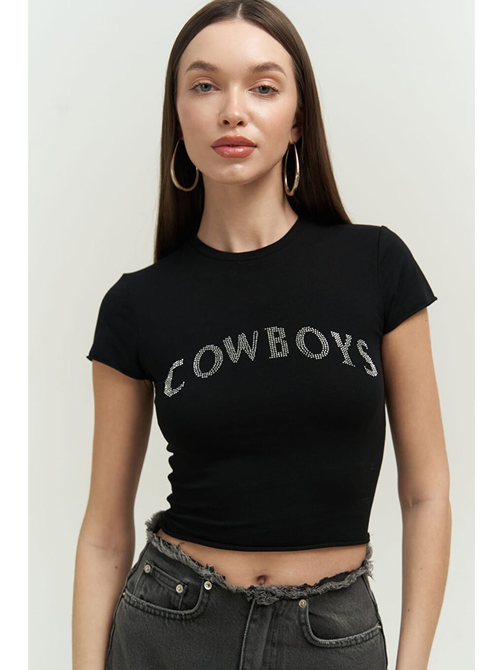 Mai Collection Siyah Cowboys Siyah Penye Crop - 1