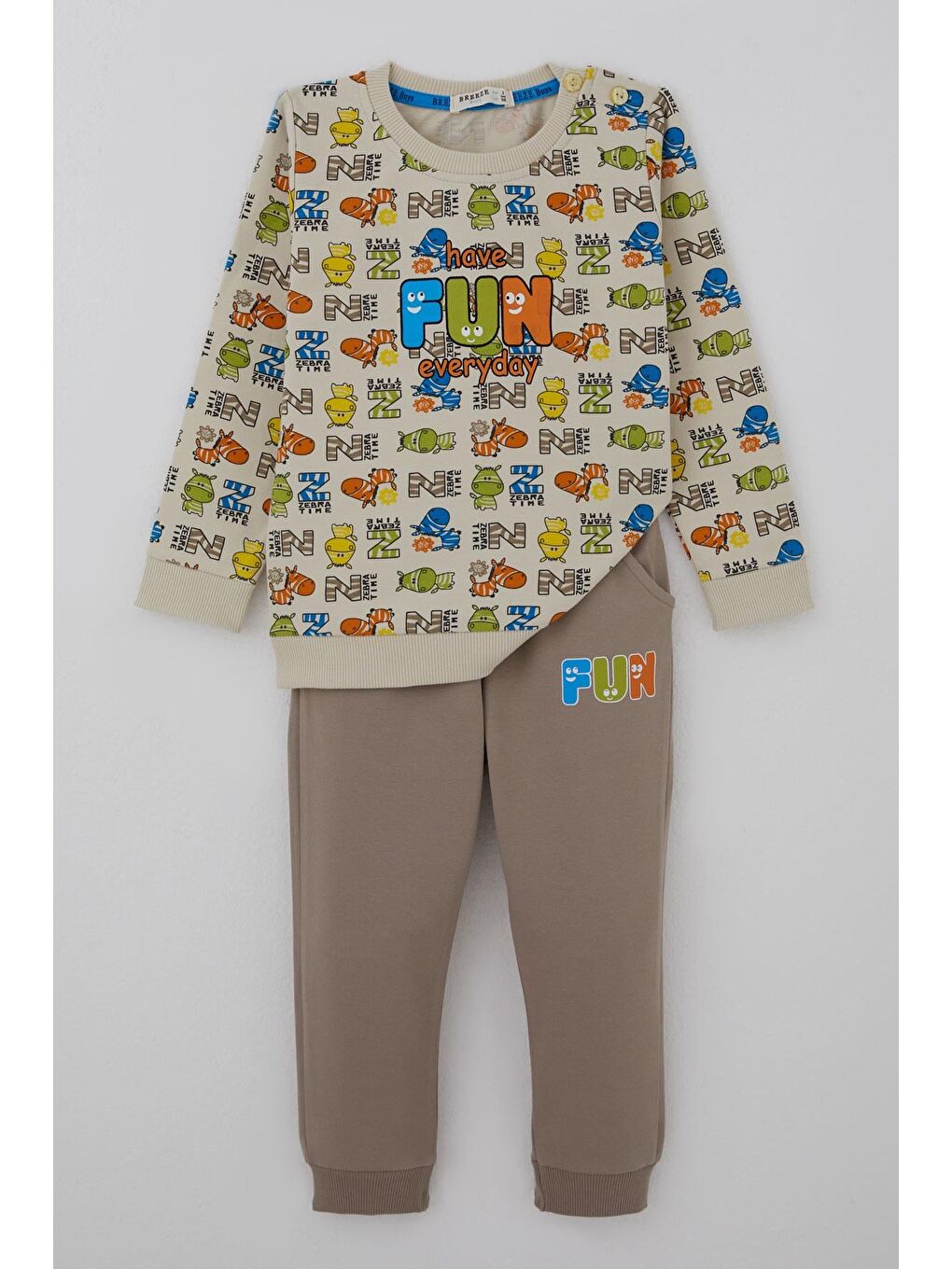 Bej Erkek Çocuk Eşofman Takımı Eğlence Temalı Zebra Macerası Taş (1.5-5 Yaş)