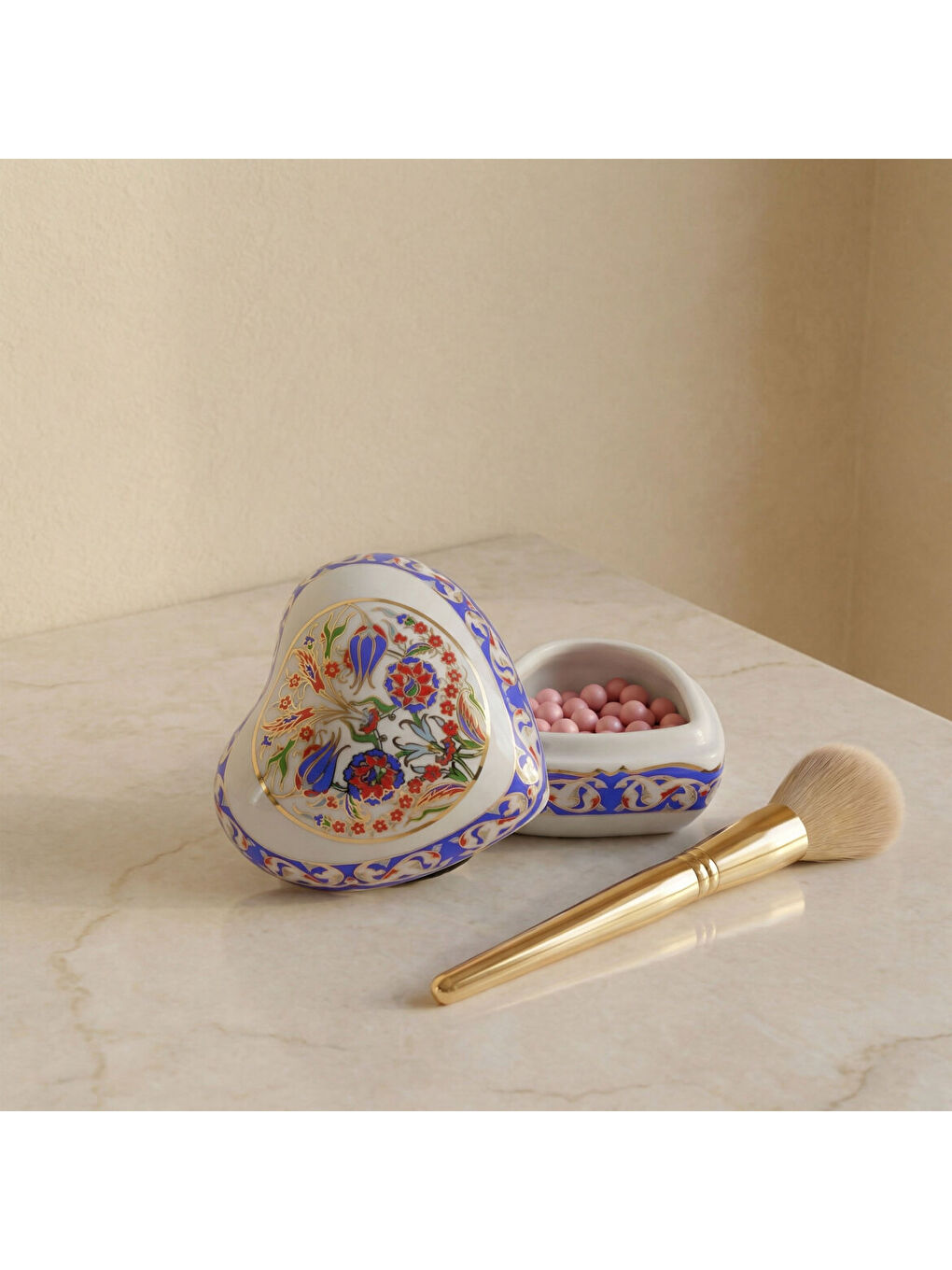 Ekru Kalp Şekilli El Dekoru Porselen Dekoratif Porselen Kutu 5 Cm-1