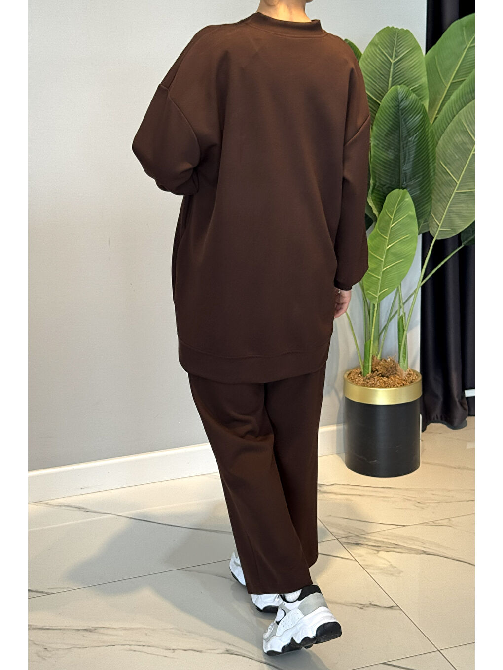 Fitilli Taş Detaylı Fermuarlı Takım 120299 Kahverengi-2