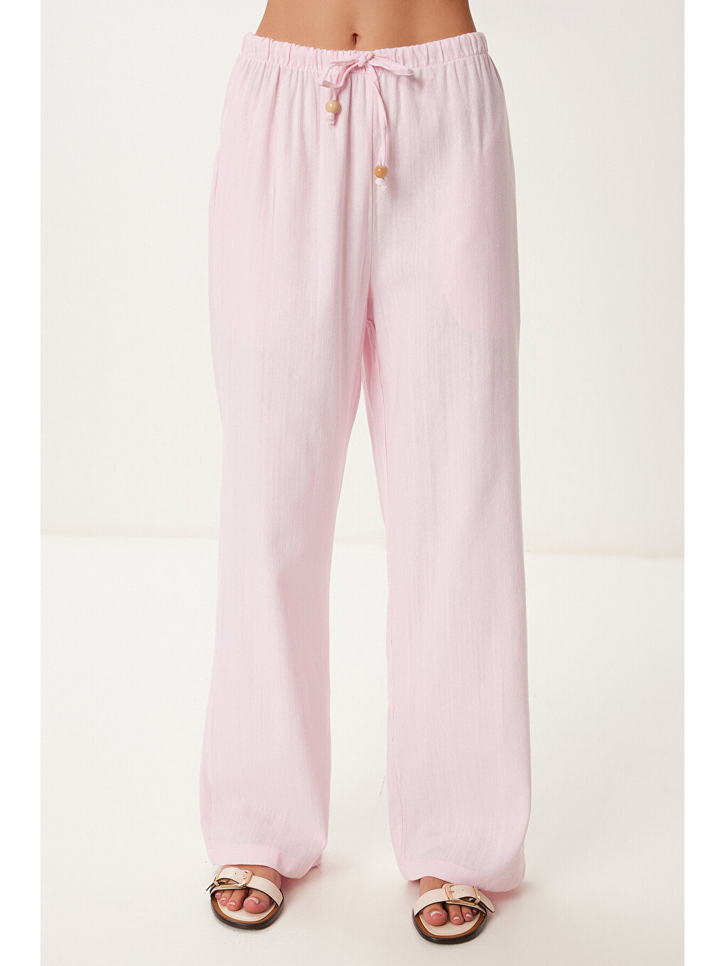 Pembe Keten Bluz Pantolon Takım ŞEKER PEMBE LMC0062-2