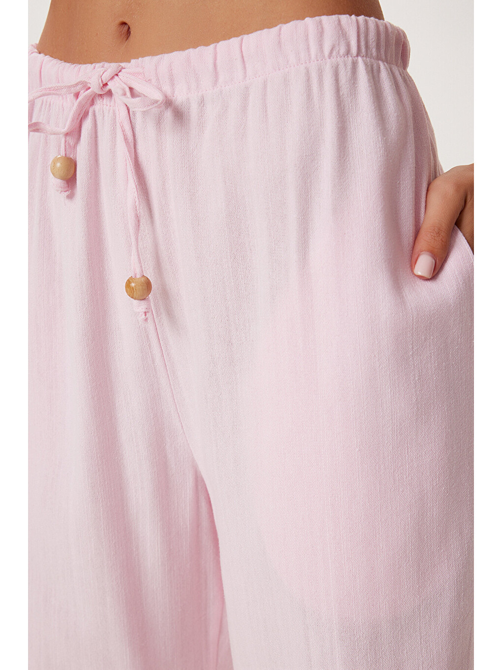 Pembe Keten Bluz Pantolon Takım ŞEKER PEMBE LMC0062-3