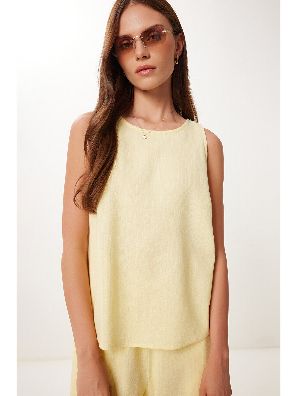 Sarı Keten Bluz Pantolon Takım SARI LMC0062-1
