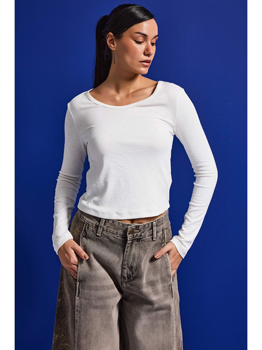 Kadın Beyaz w5 %100 Organik Pamuk Esnek Rahat Kesim Bluz-2