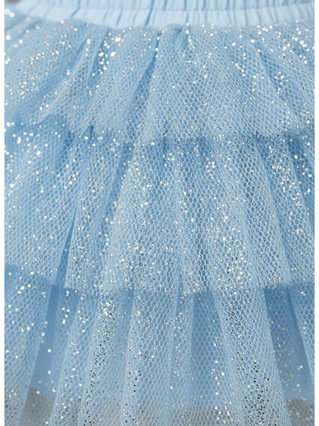 Kız Çocuk Pamuklu Astarlı Mavi Simli Tül Etek-1