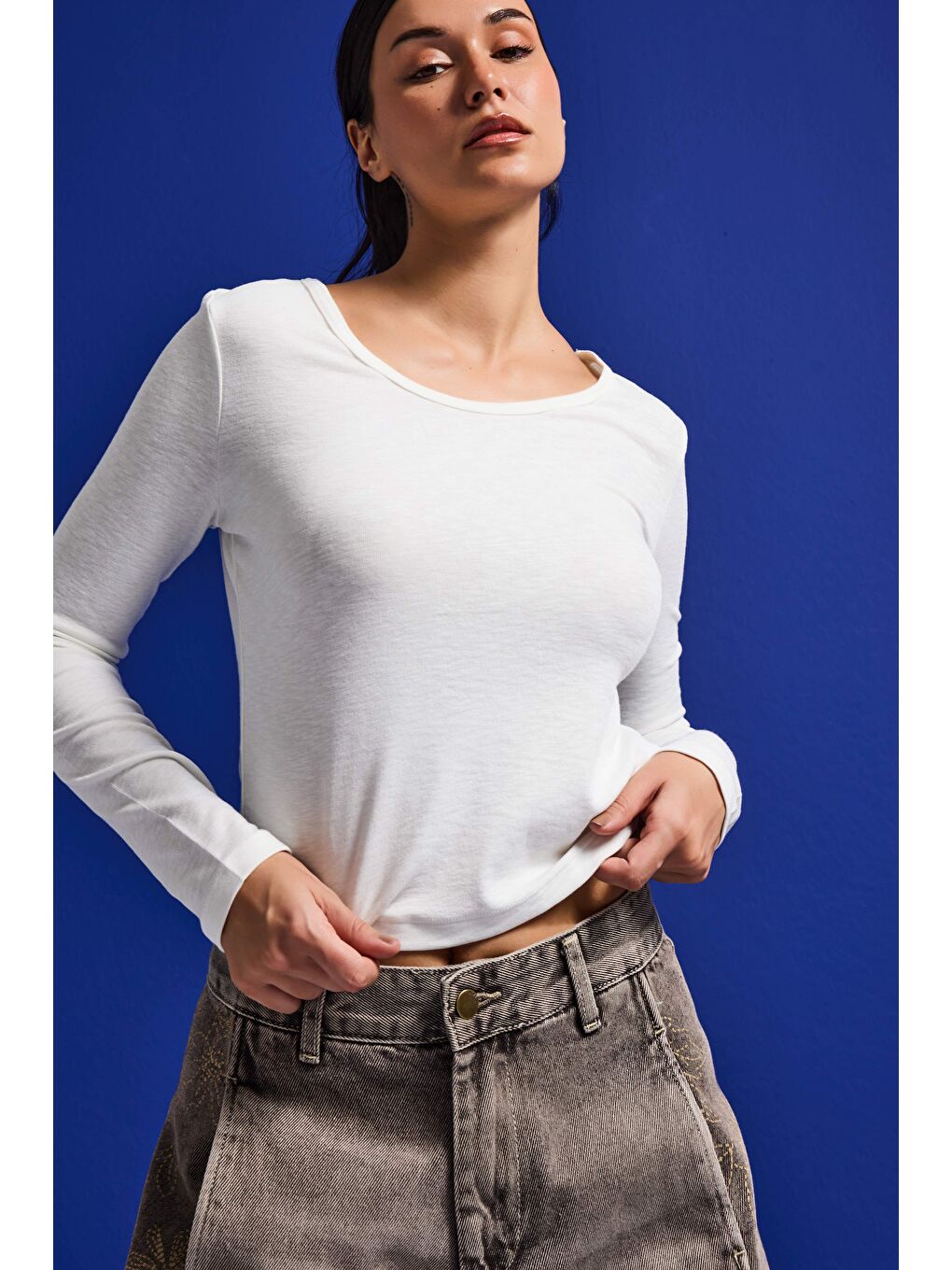Kadın Beyaz w5 %100 Organik Pamuk Esnek Rahat Kesim Bluz-3
