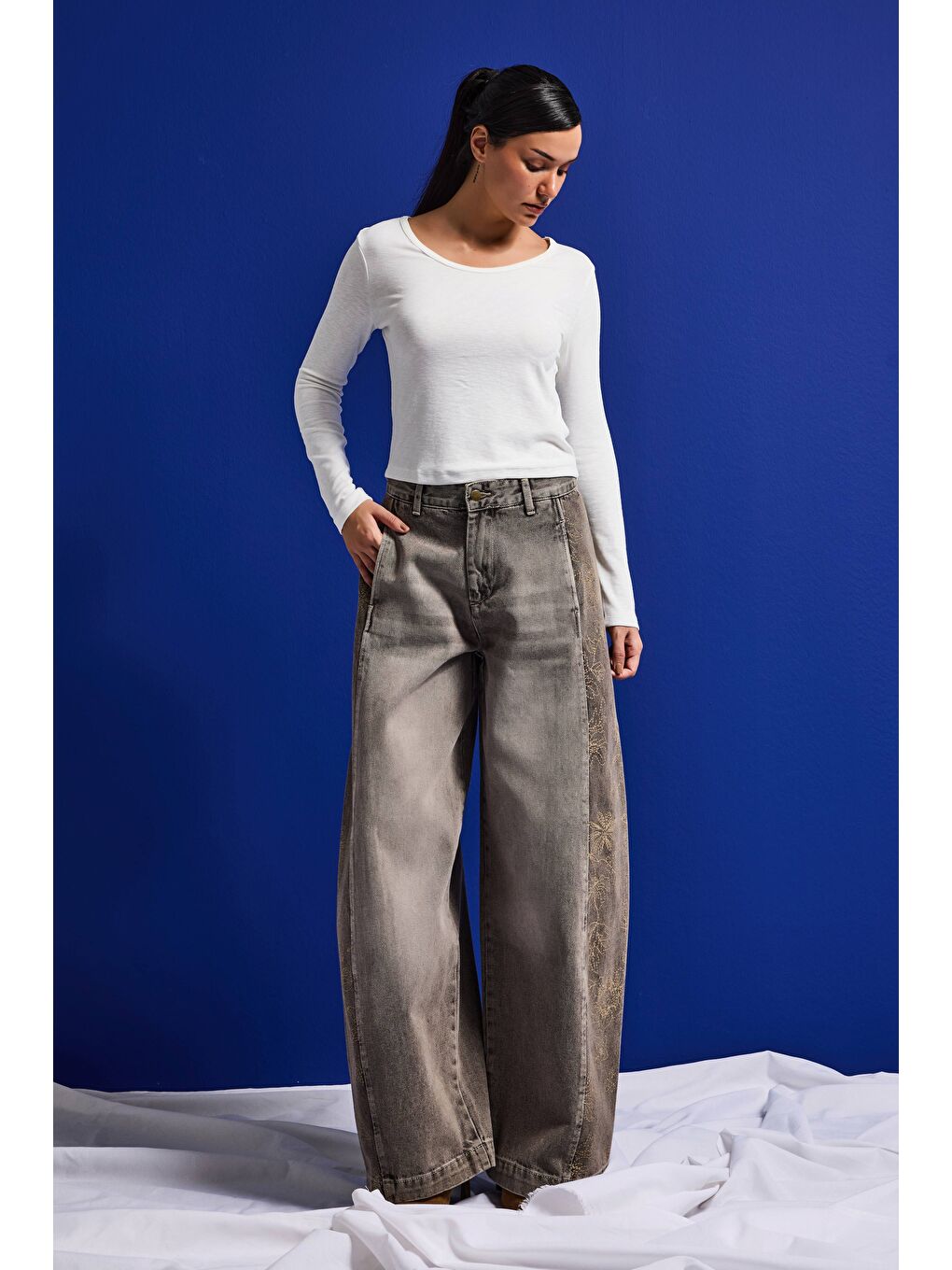 Kadın Beyaz w5 %100 Organik Pamuk Esnek Rahat Kesim Bluz-4