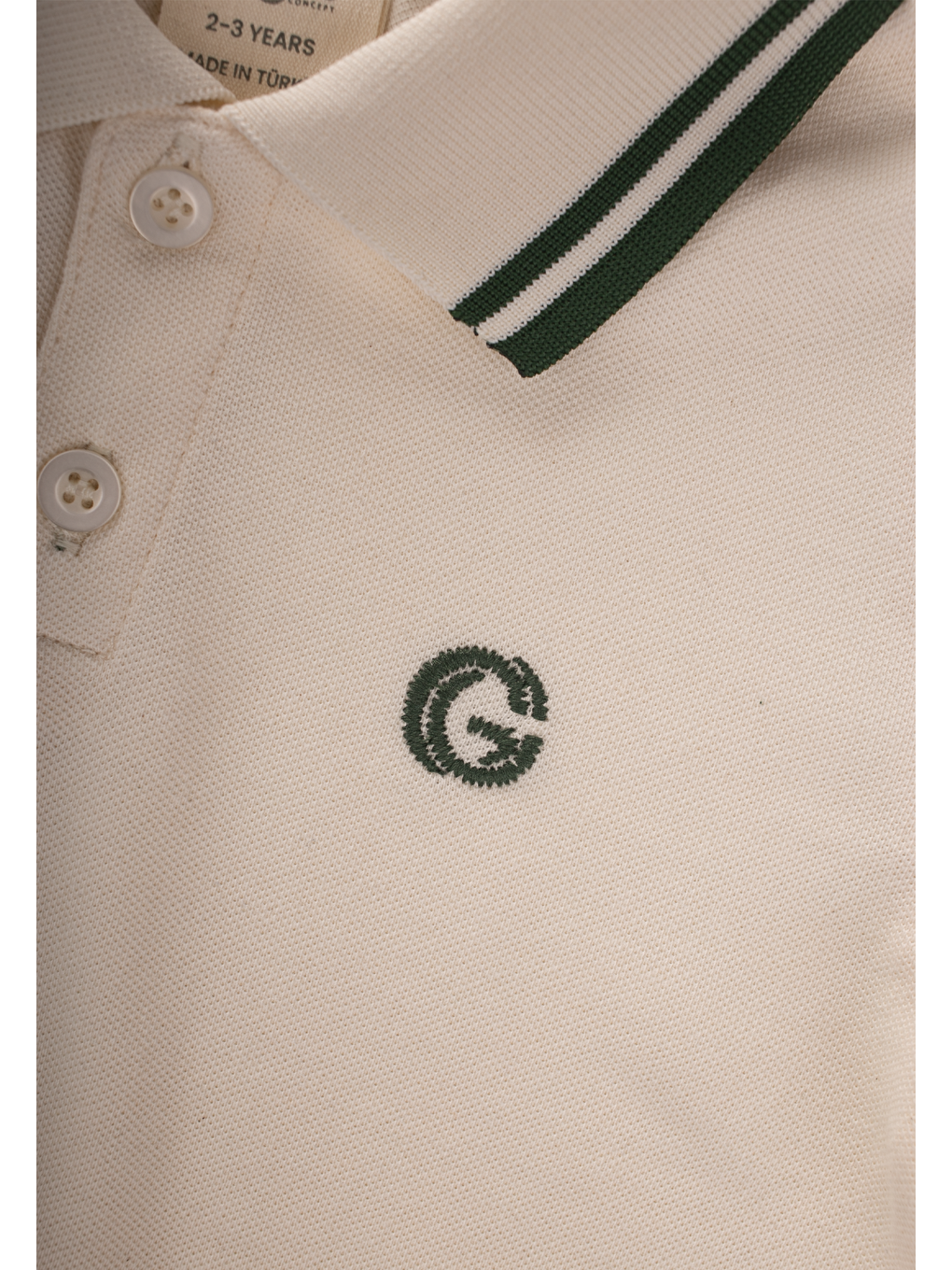 Ekru Erkek Çocuk Polo Yaka Nakışlı Çizgili Tişört-2