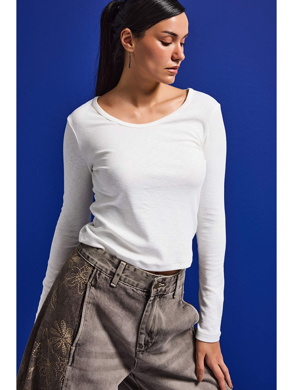 Kadın Beyaz w5 %100 Organik Pamuk Esnek Rahat Kesim Bluz-5