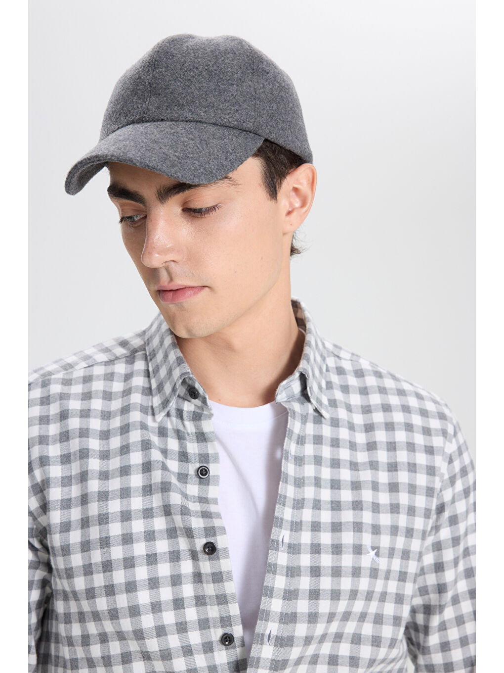 Erkek Gri-Beyaz %100 Pamuk Comfort Fit Rahat Kesim Düğmeli Yaka Flanel Gömlek-6