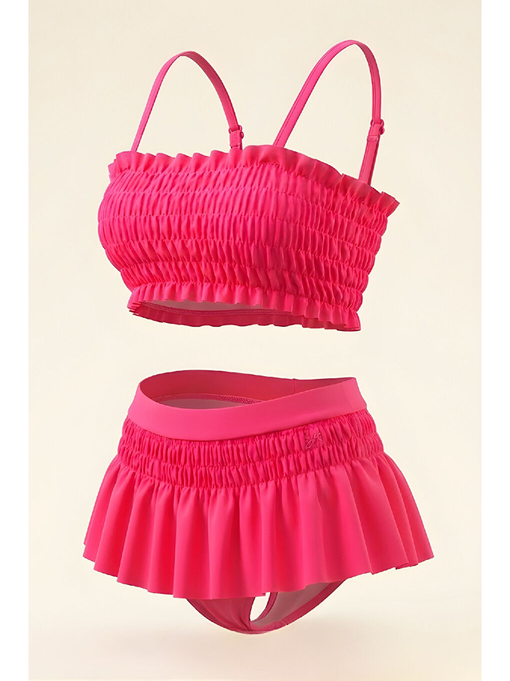 Fuşya Kız Çocuk Mayo Takımı-Gipeli+Ayarlanabilir Askılı Kollu 8-12 Yaş 12622B