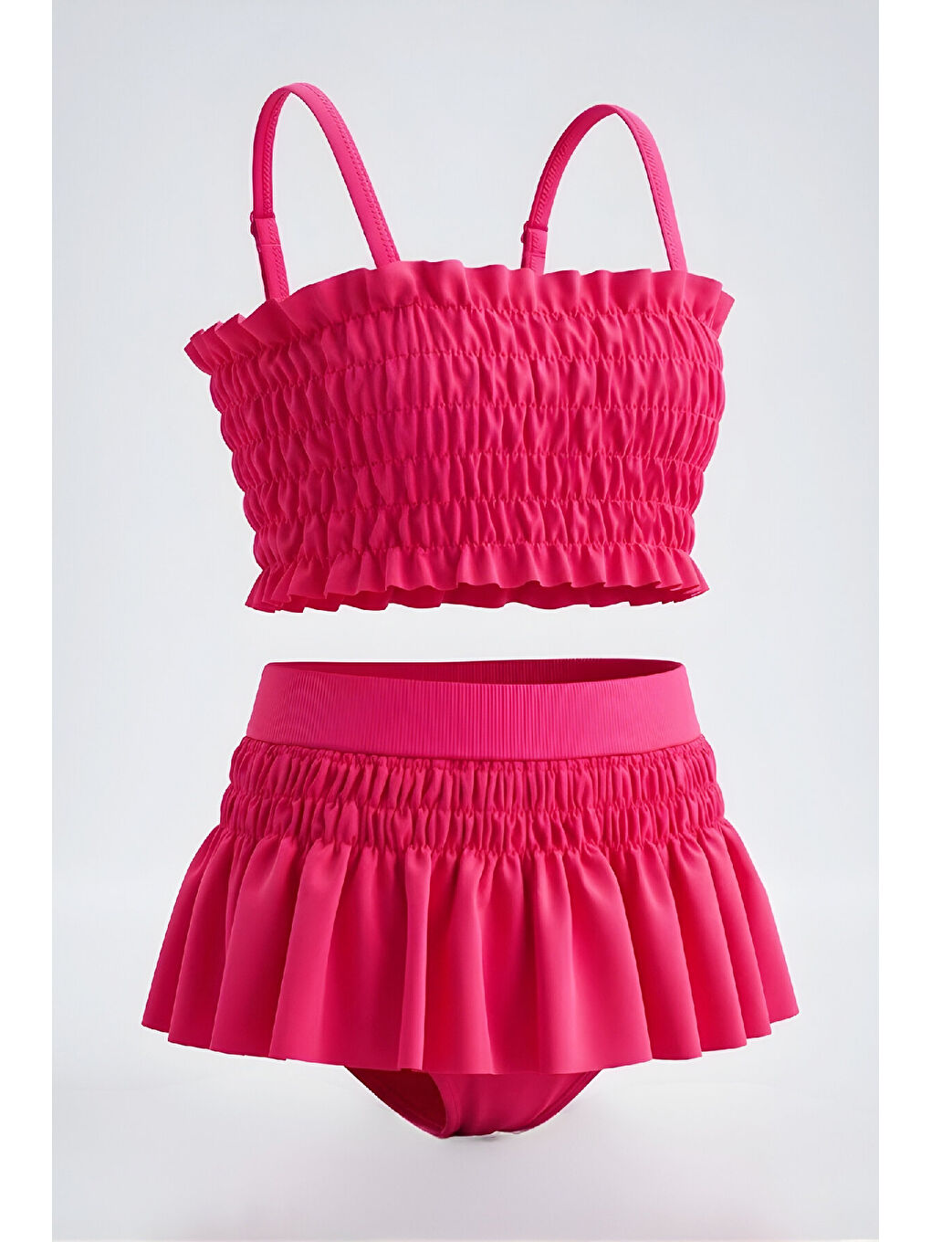 Fuşya Kız Çocuk Mayo Takımı-Gipeli+Ayarlanabilir Askılı Kollu 8-12 Yaş 12622B-1