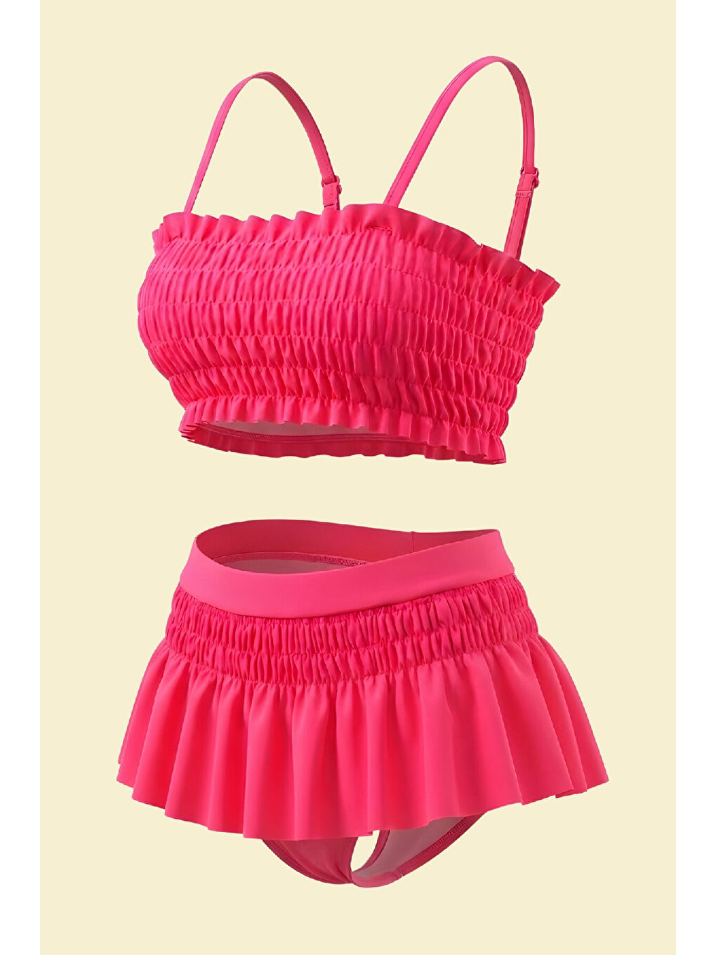 Fuşya Kız Çocuk Mayo Takımı-Gipeli+Ayarlanabilir Askılı Kollu 8-12 Yaş 12622B-2