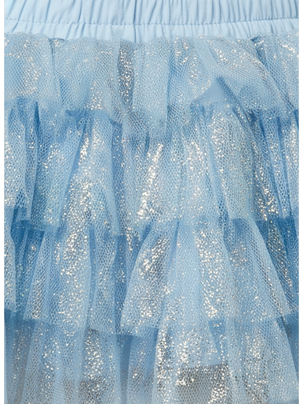 Kız Çocuk Pamuklu Astarlı Mavi Simli Tül Etek-4