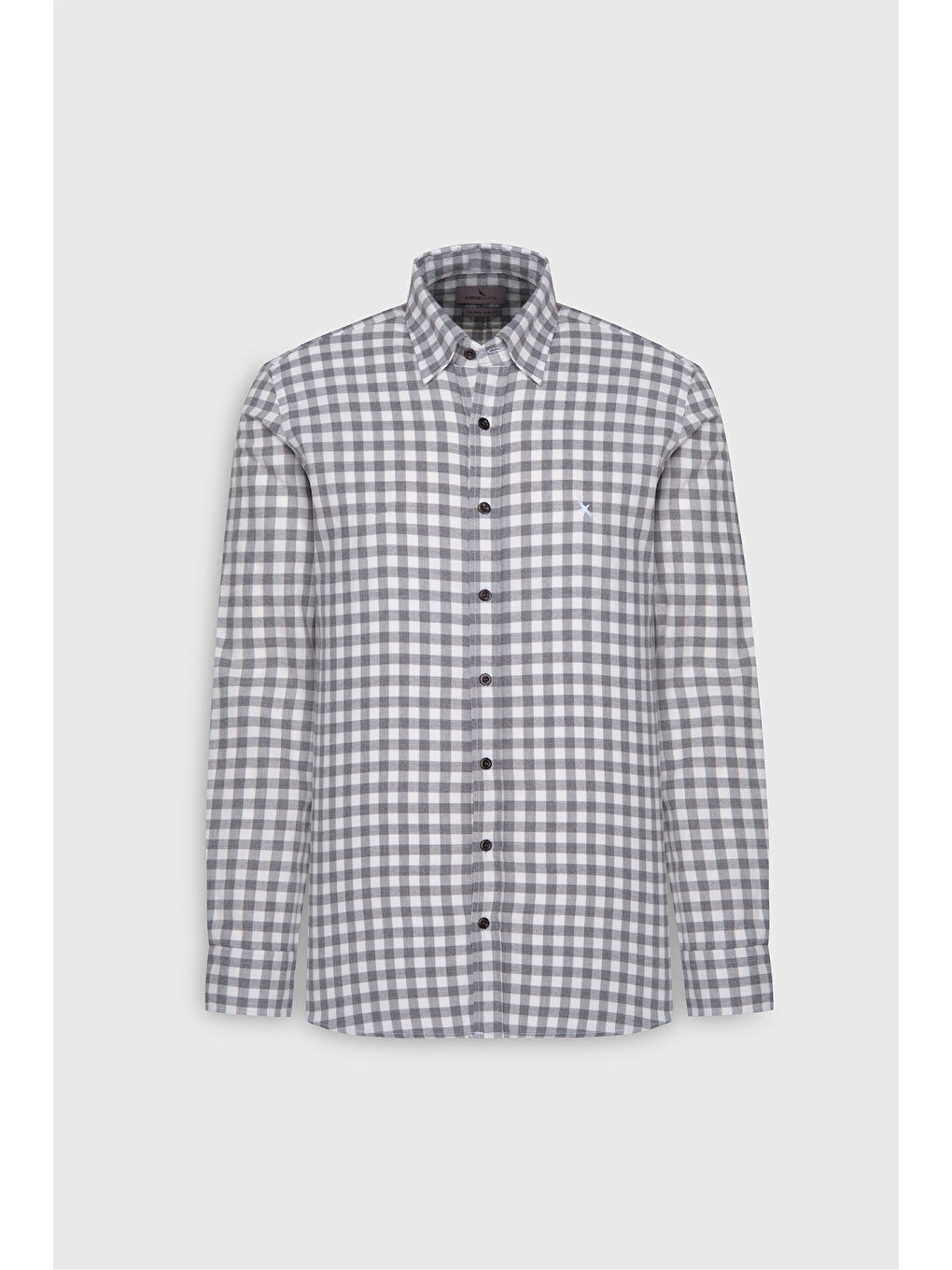 Erkek Gri-Beyaz %100 Pamuk Comfort Fit Rahat Kesim Düğmeli Yaka Flanel Gömlek-8