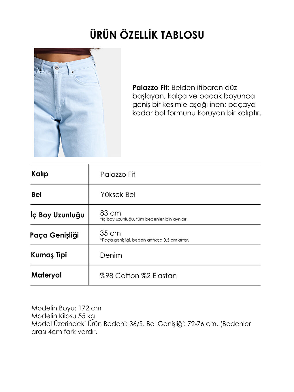 Kadın Bebe Mavisi 6s6-103 palazzo Fit Elastan Kumaş Denim Jean-3