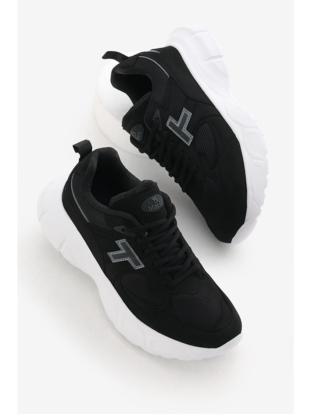 Unisex Siyah Beyaz Yüksek Faylon Taban Nefes Alabilen Kumaş Bağcıklı Spor Ayakkabı
