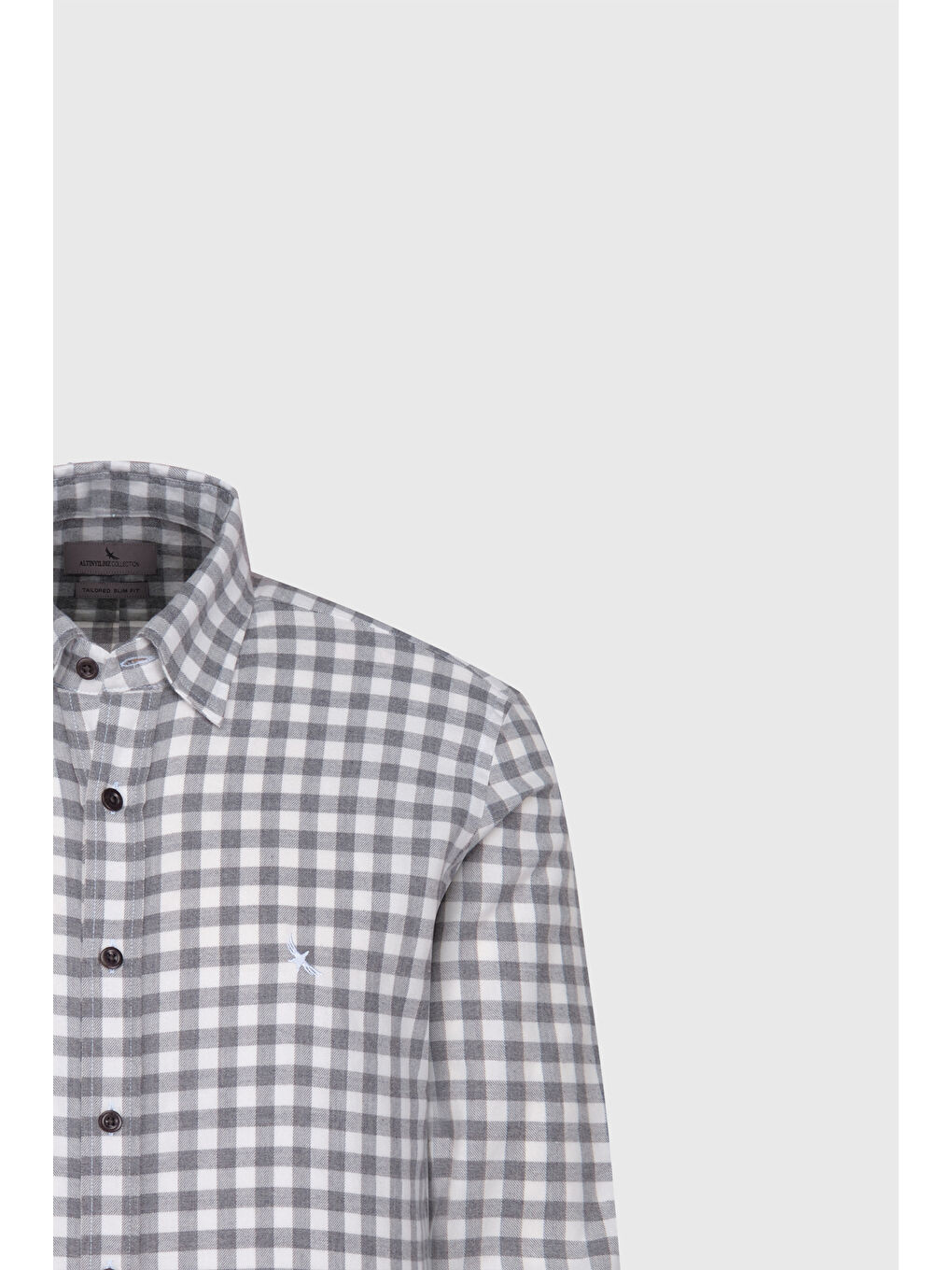 Erkek Gri-Beyaz %100 Pamuk Comfort Fit Rahat Kesim Düğmeli Yaka Flanel Gömlek-9