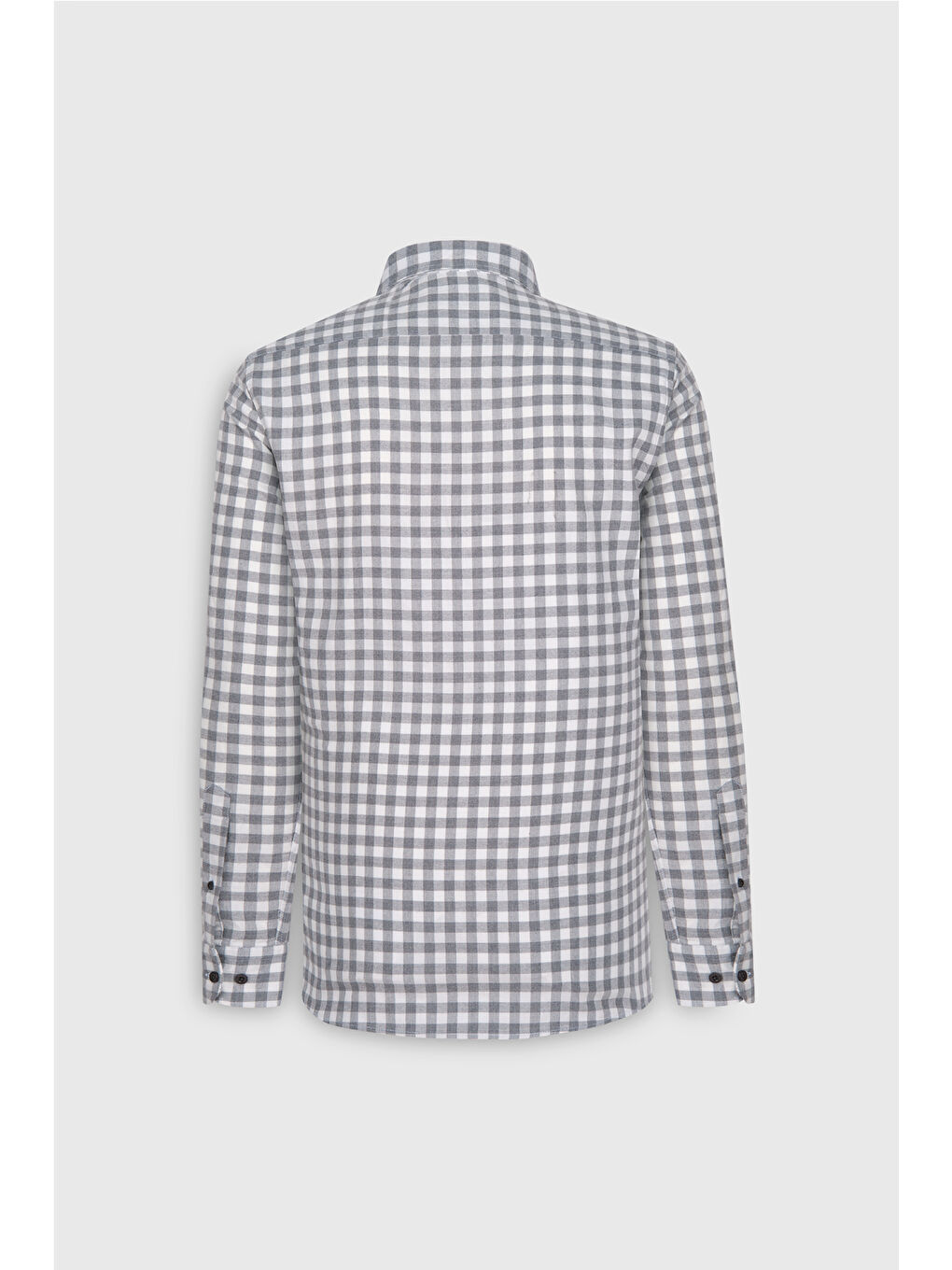 Erkek Gri-Beyaz %100 Pamuk Comfort Fit Rahat Kesim Düğmeli Yaka Flanel Gömlek-11