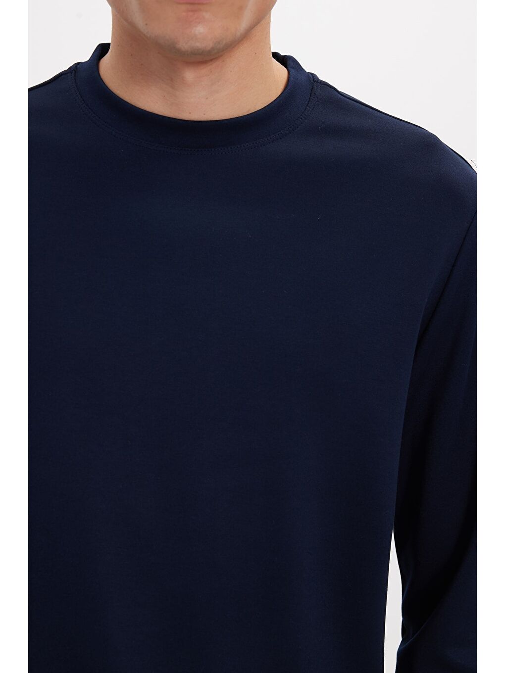 Erkek Standart Fit Normal Kesim Uzun Kollu Ekstra Soft Modal Kumaş Bisiklet Yaka Lacivert Sweatshirt-4