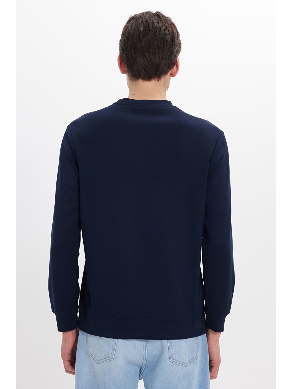 Erkek Standart Fit Normal Kesim Uzun Kollu Ekstra Soft Modal Kumaş Bisiklet Yaka Lacivert Sweatshirt-5