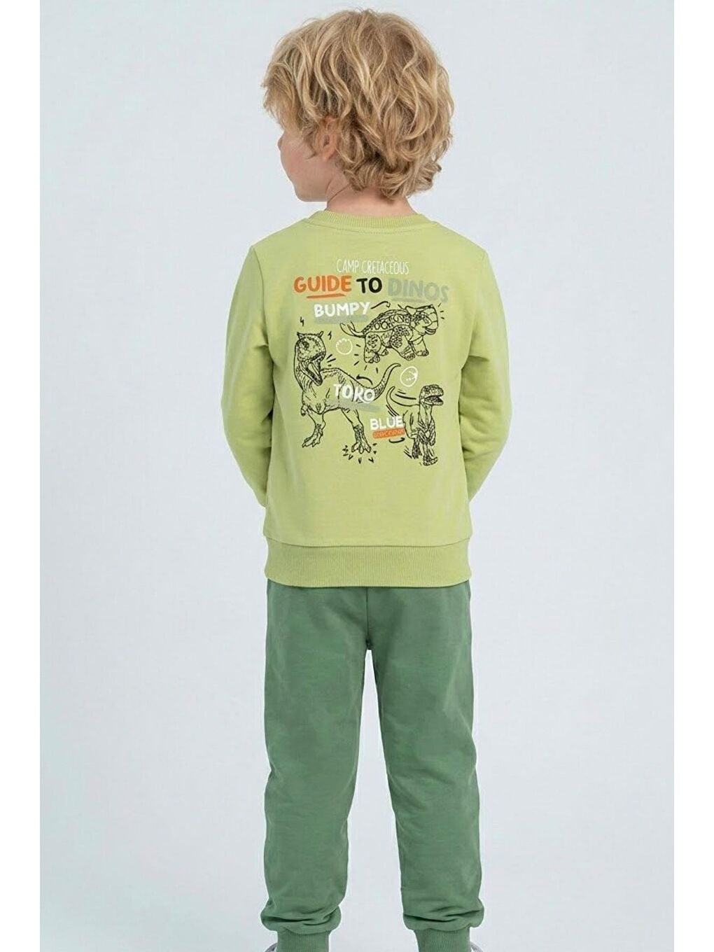Erkek Çocuk Eşofman Takımı Dinozor Kampı Sırt Baskı Detaylı Fıstık Yeşili (2-6 Yaş)-1