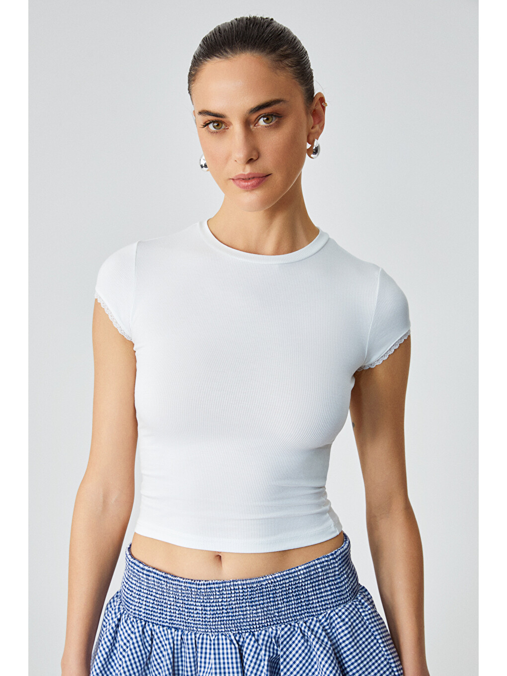 Beyaz DULCE Kadın Slim Fit Kısa Kollu BEYAZ T-Shirt-3