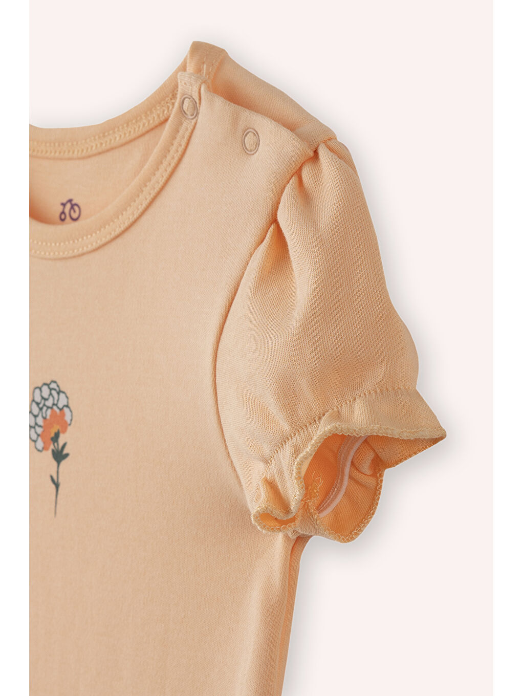Yenidoğan Bisikilet Yaka Çiçek Baskılı Kol Ucu Lastikli Ekru 2'li Body-2