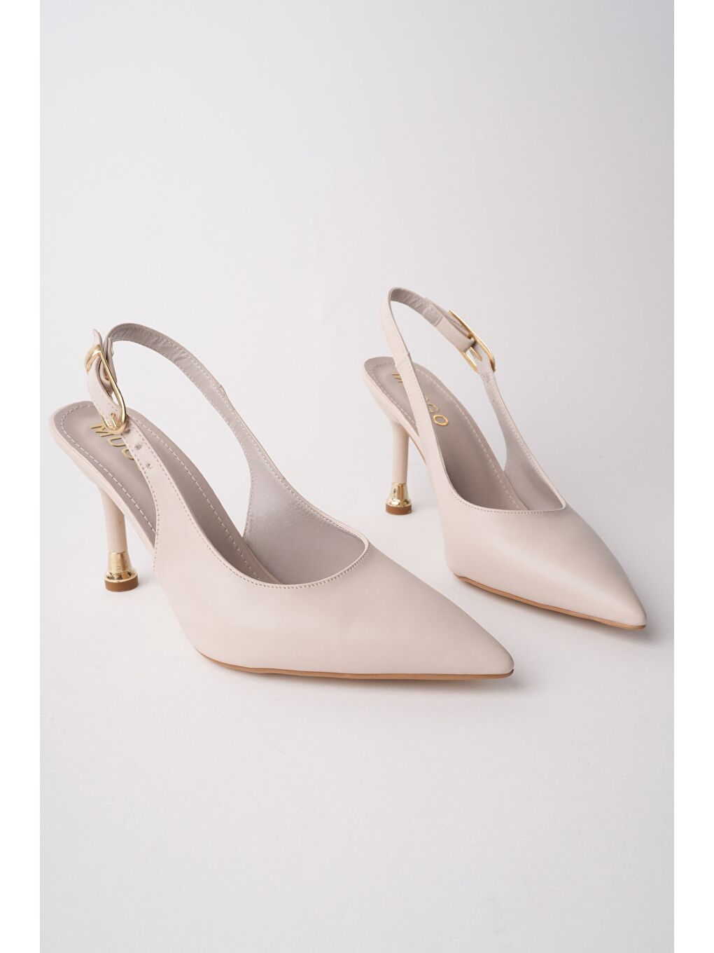 Bej CHİC Sivri Burun Arkası Açık Kadın Topuklu Ayakkabı-1