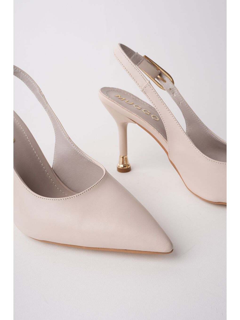 Bej CHİC Sivri Burun Arkası Açık Kadın Topuklu Ayakkabı-3