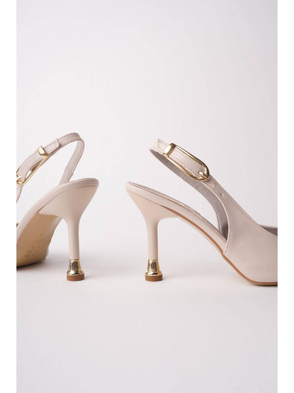 Bej CHİC Sivri Burun Arkası Açık Kadın Topuklu Ayakkabı-4