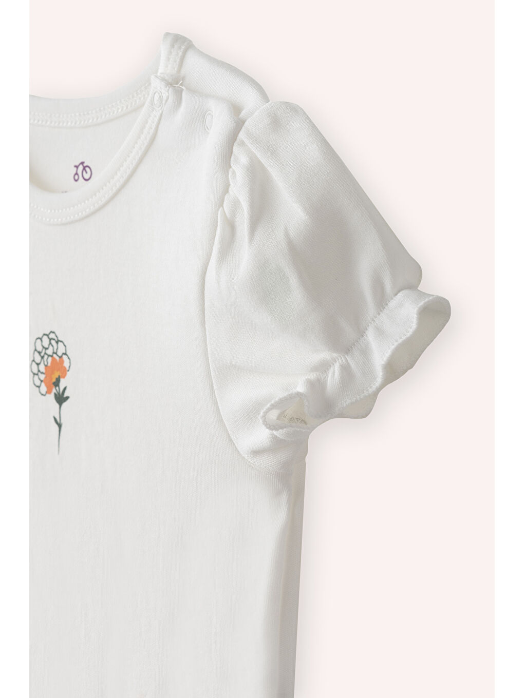 Yenidoğan Bisikilet Yaka Çiçek Baskılı Kol Ucu Lastikli Ekru 2'li Body-5